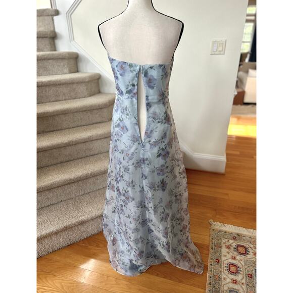 Lulu's Light Blue Floral Organza A-line Sweetheart Strapless Ball Gown - Picture 4 of 8